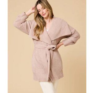NWOT Ultra-Marshmallow wrap cardigan with exaggerated collar in coco color- L/XL
